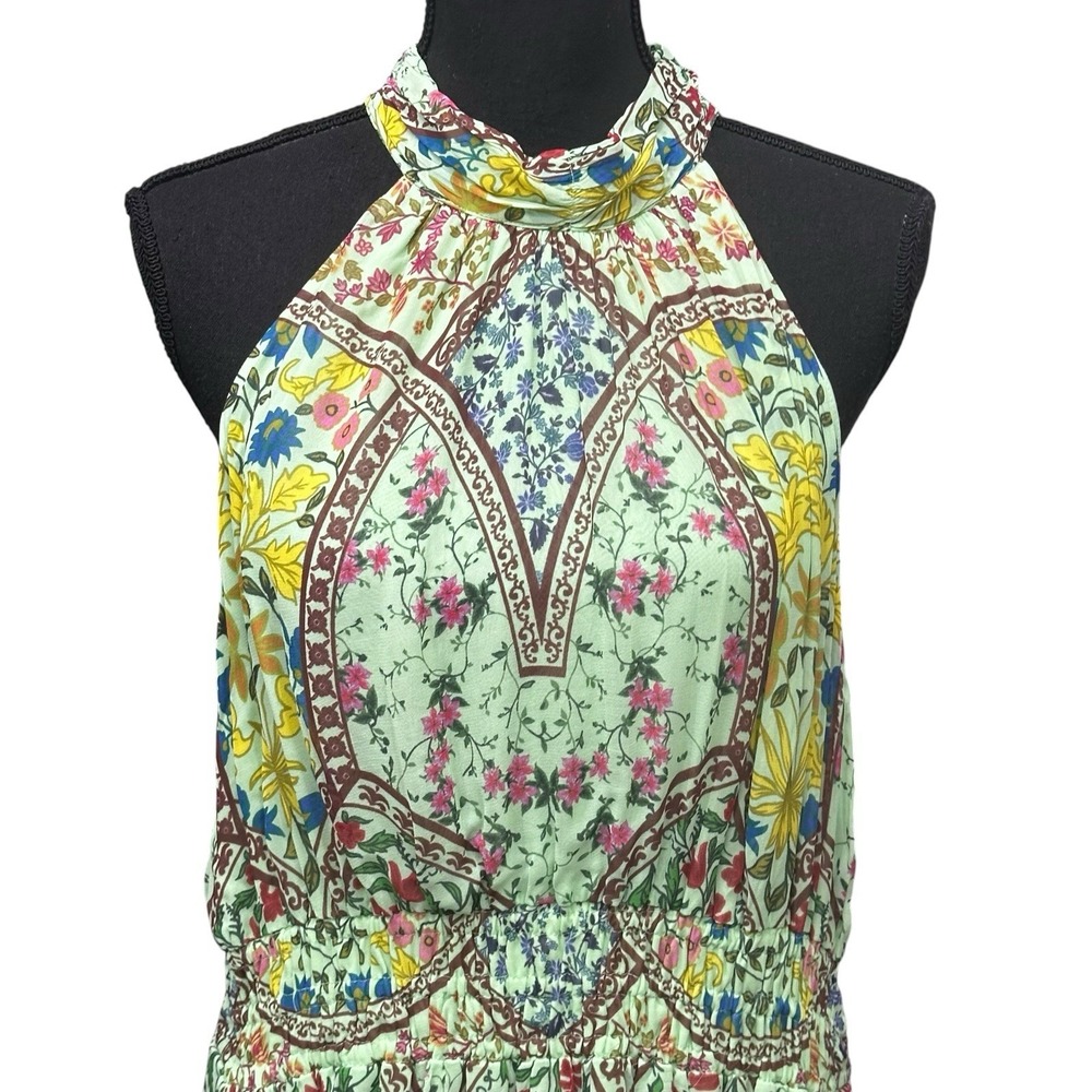 Anthropologie The Somerset Halter Maxi Dress Size XL Green Floral Smocked Tiered - Picture 2 of 14